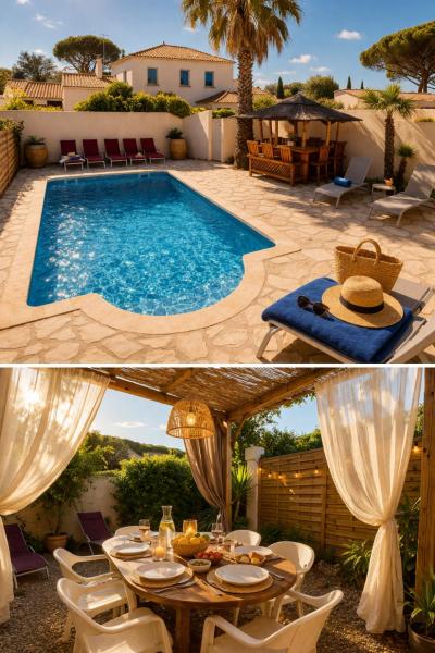 Maison Julia bord de mer - 2 Chambres - Plage de la Nartelle - Sainte Maxime - Piscine partagée - Parking - BBQ - Draps inclus, Reservar Casa de férias La Nartelle Mimosa Road